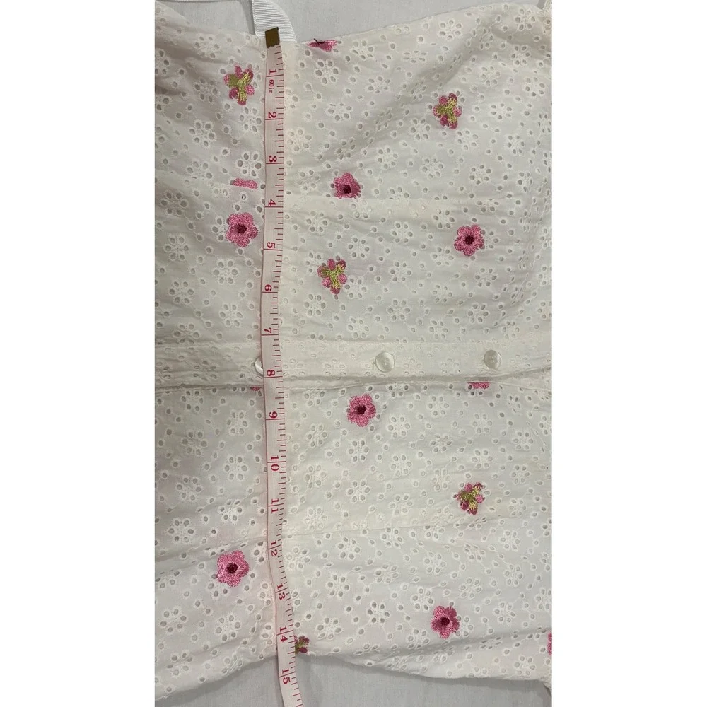 Tahari Arthur S Levine Petite Floral Eyelet Cotton Shirt Dress White Embroidered